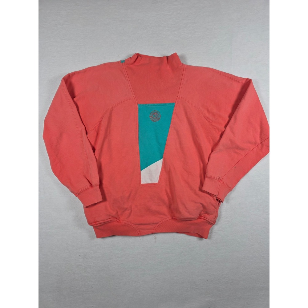 Vintage Recreation Sweatshirt Colorblock Mock Neck Pink Teal Small 80s 90s Retro